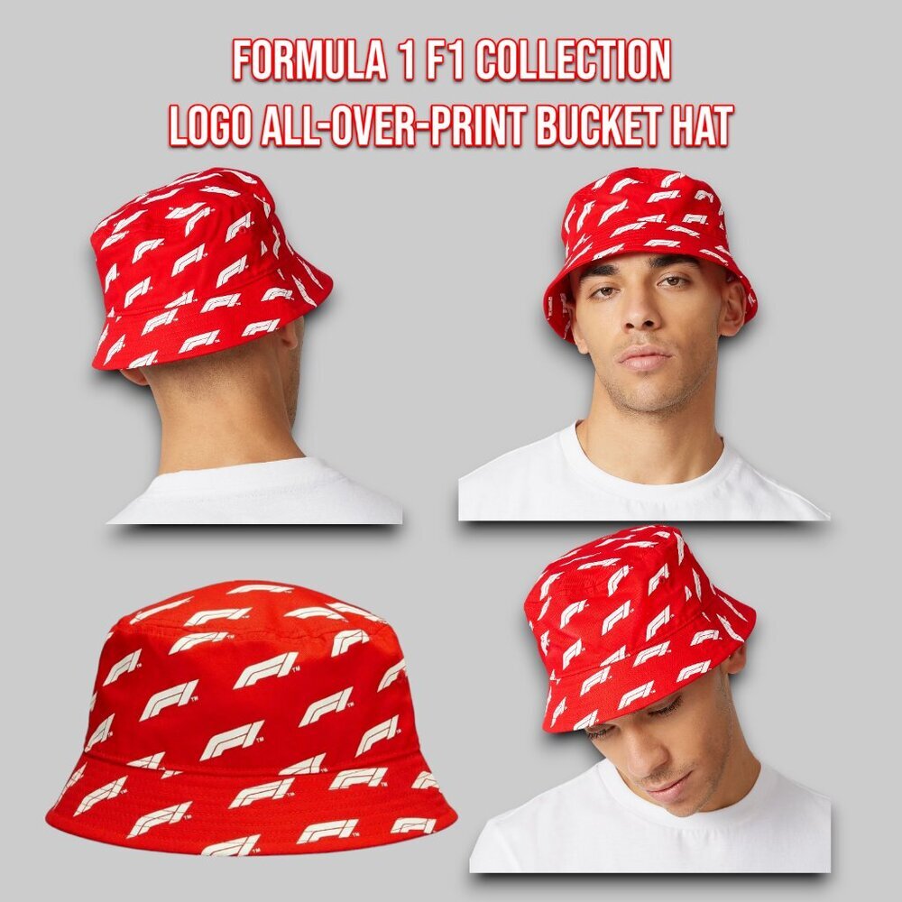 Formula 1 F1 Collection Logo All-Over-Print Bucket Hat Cap red & White OSFM _A1